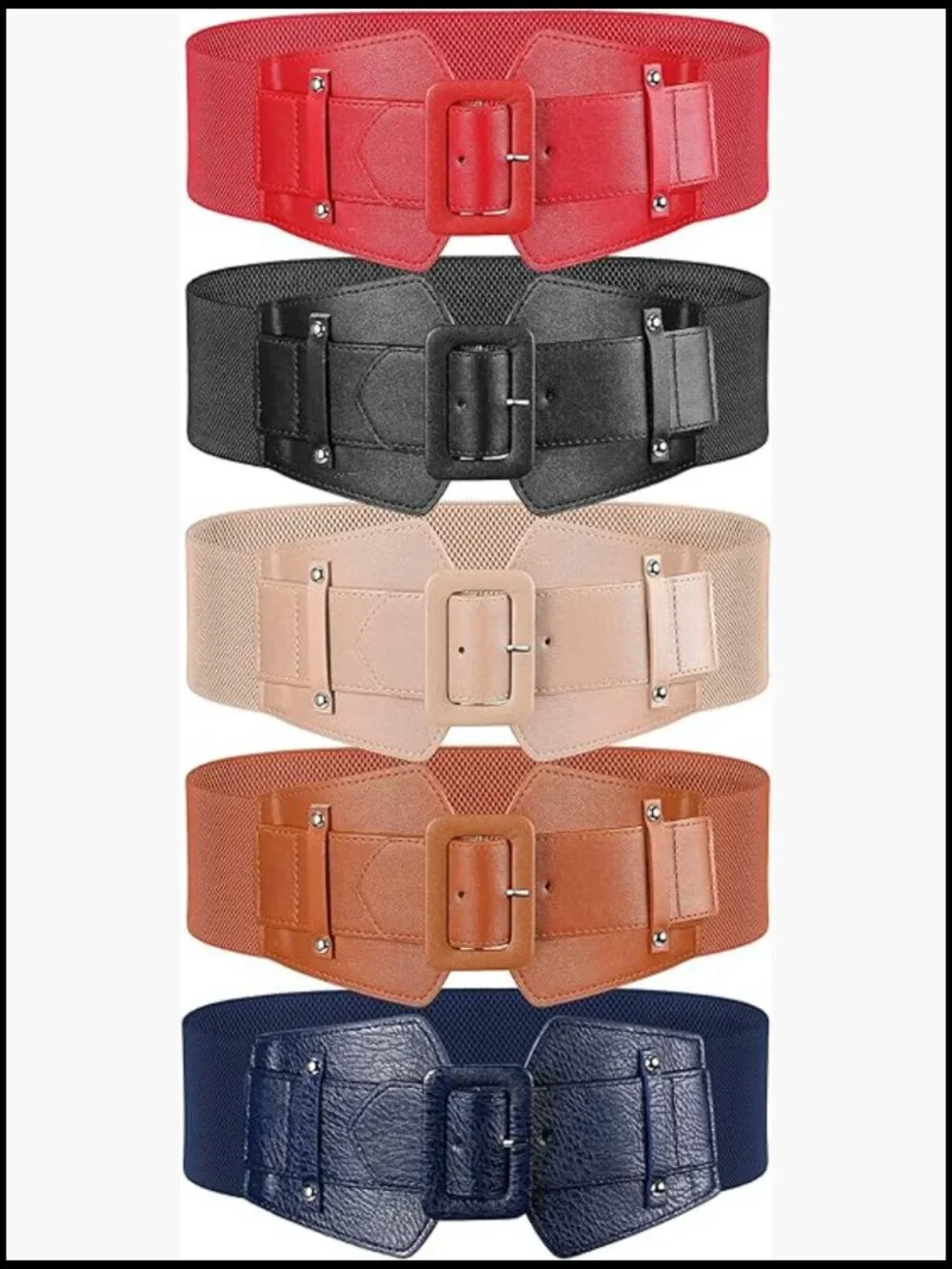 5 Pc Wide Vintage Faux Leather Stretch Belts for Dresses
